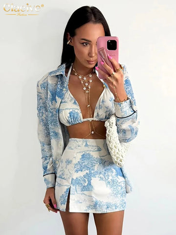 Women's Blue Print Outfit Set
