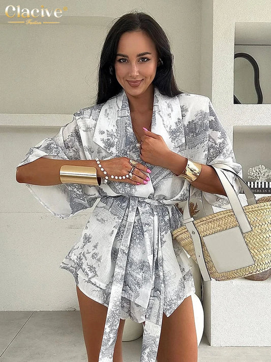Print Shirt & High Waist Shorts Set